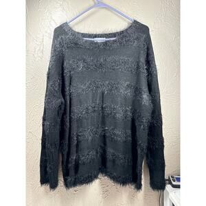 Joseph A. Womens Pullover Eyelash Sweater Black Round Neck Striped Size‎ XXL